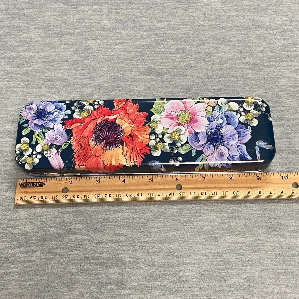 Brighton Floral Metal Tin Case Pencil Box‎ Holder Stationery Storage Decor